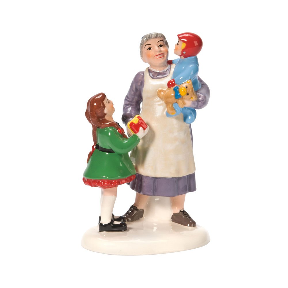 Snow Village Grandma's Favorite Present Accessory Figurine, White, Green, Blue, Brown