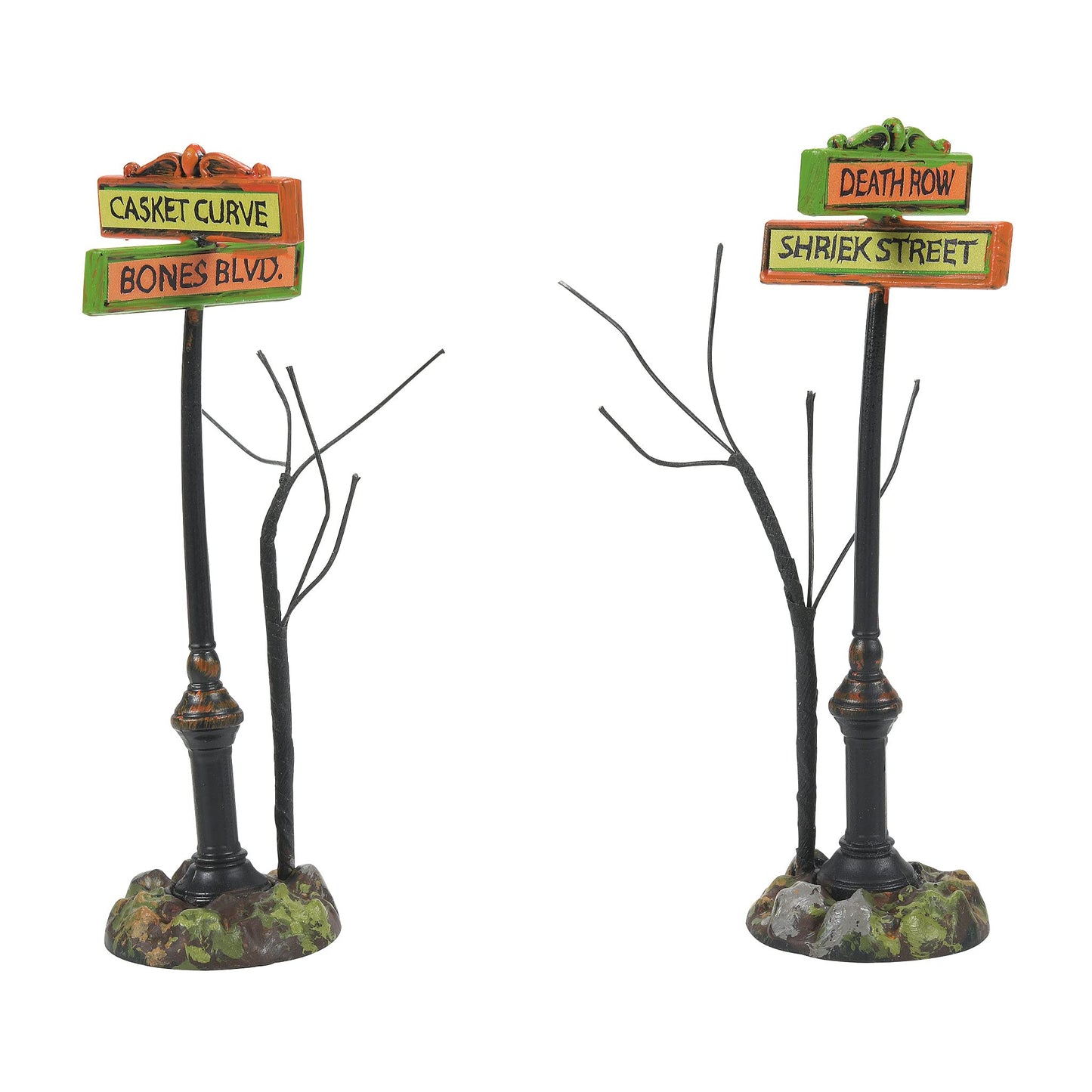 Village Accessories Halloween Creepy Village Street Sign Figurine Set, 4 Inch, Multicolor
