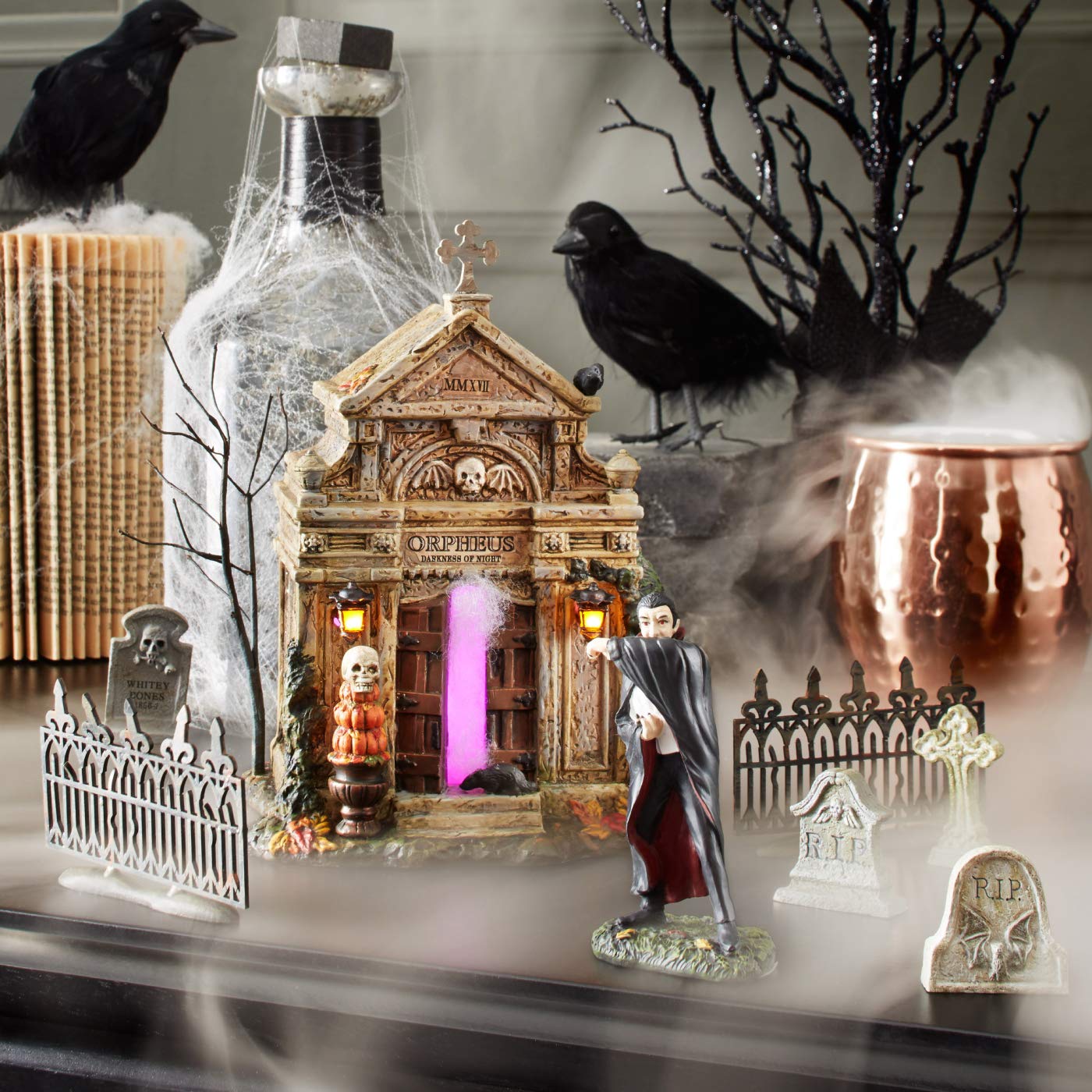 Halloween Accessories for Village Collections Spooky Wrought Iron Fence Figurine Set, 2 Inches, Black