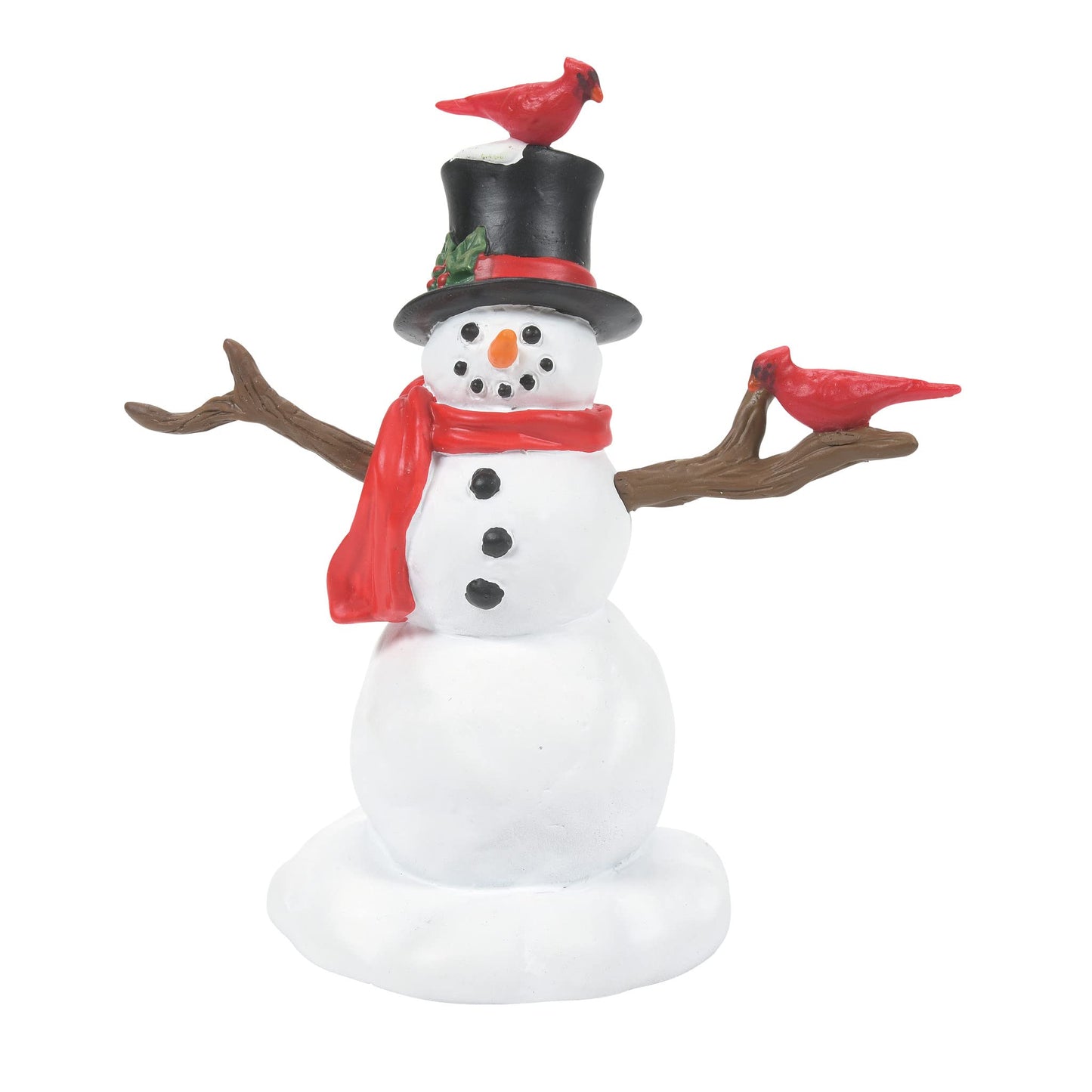 Accessories for Village Collections Cardinals on Christmas Snowman Figurine, 3.375 Inch, Multicolor