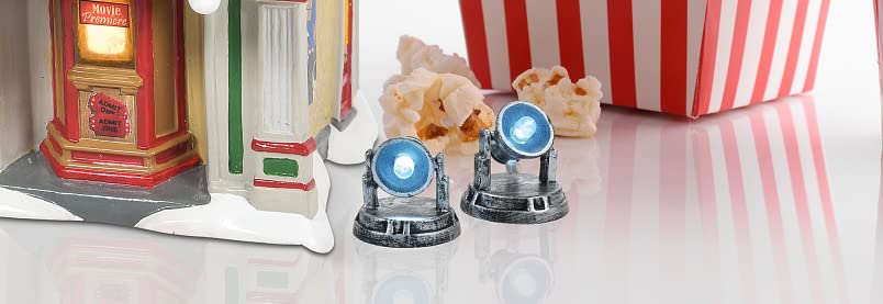Village Collection Accessories Movie Premiere Lamps Lit Figurine Set, 4.5 Inch, Silver