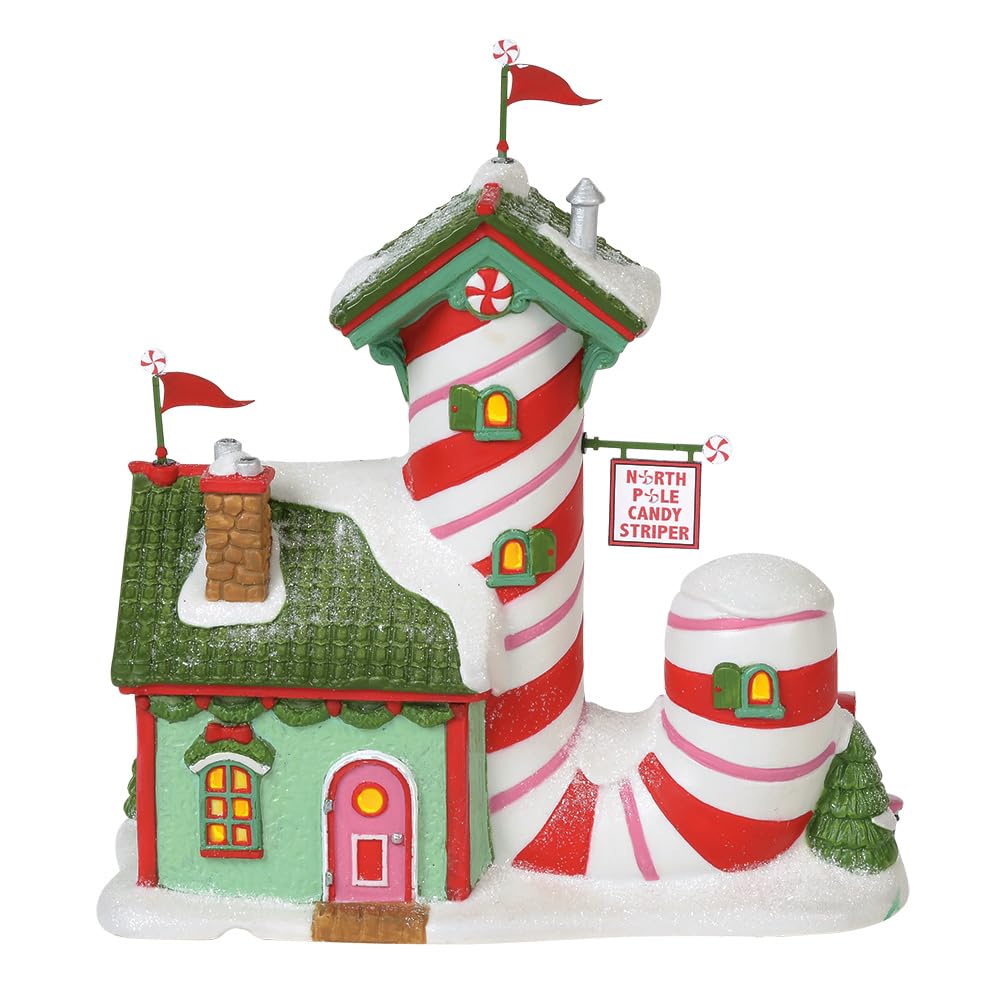 North Pole Village Candy Striper Lit Animated Building, 7 Inch, Multicolor