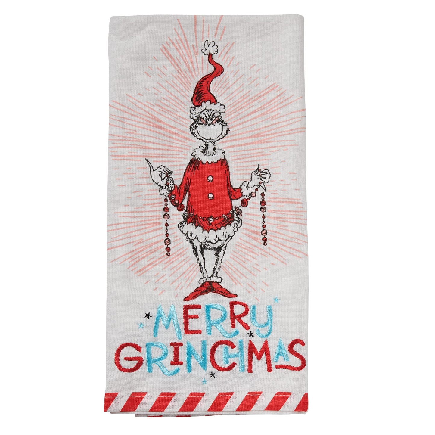 Dr. Seuss Merry Grinchmas Embroidered Tea Towel Dish Cloth, 18.5 x 26.5 Inch, Multicolor