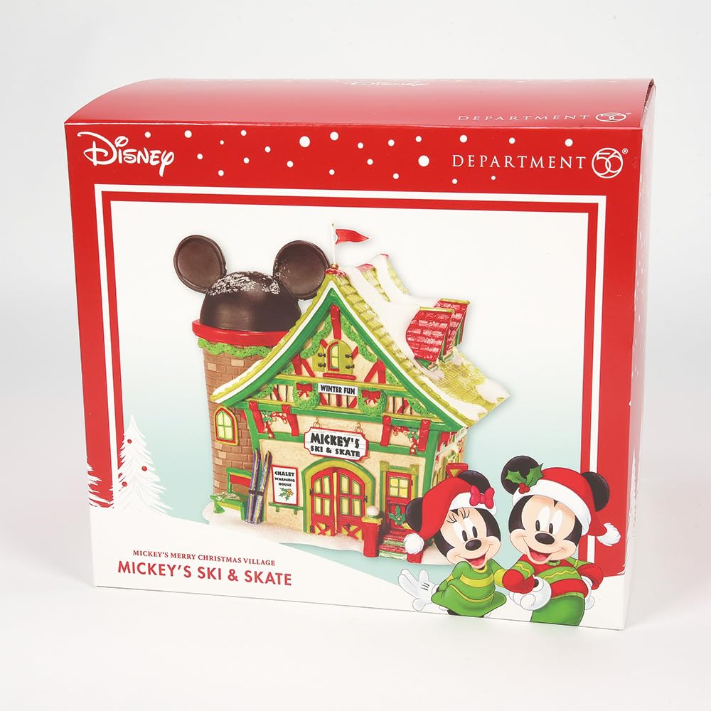 Porcelain Disney Village Mickey's Ski Chalet Lit House, 6.5 inch