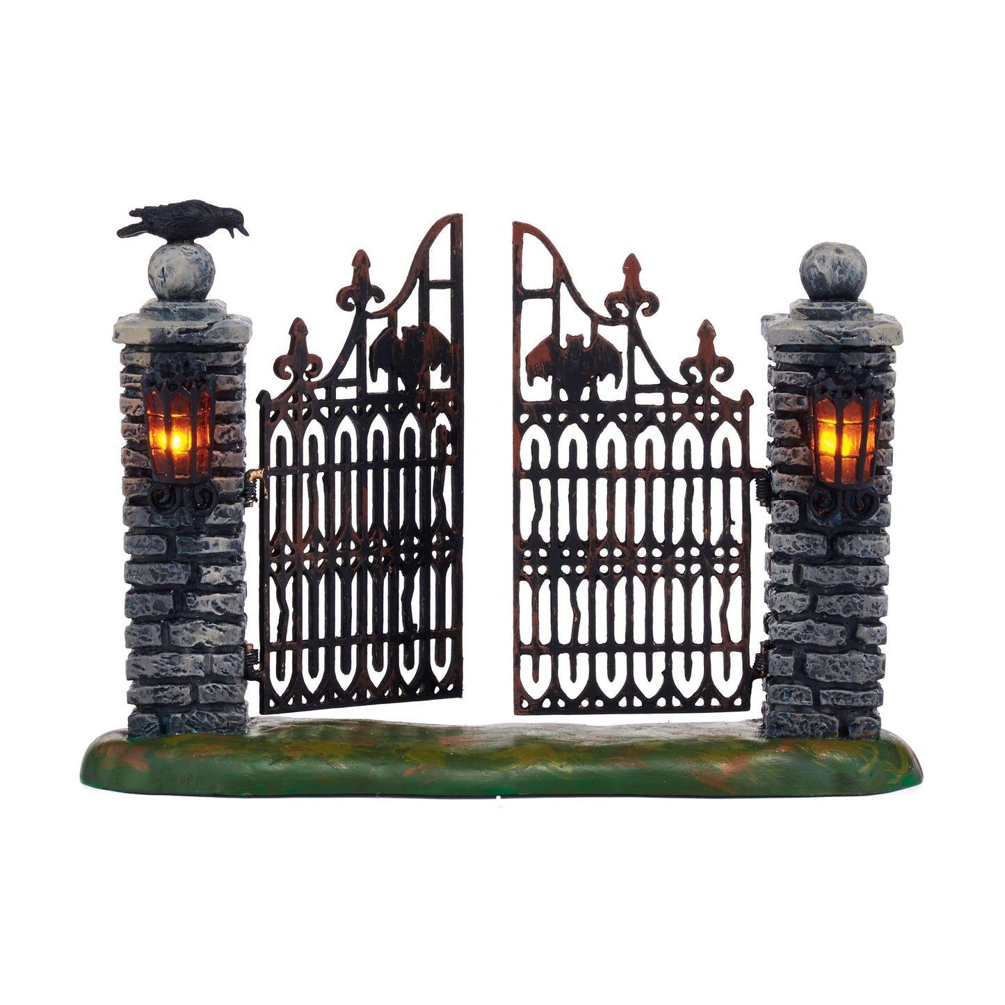 Halloween Accessories for Village Collections Mini Spooky Wrought Iron Gate Lit Figurine, 4,53 Inch, Multicolor