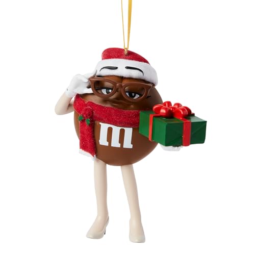 M&M's Brown Character Wearing a Christmas Scarf Hanging Ornament, 3.75 Inch, Multicolor