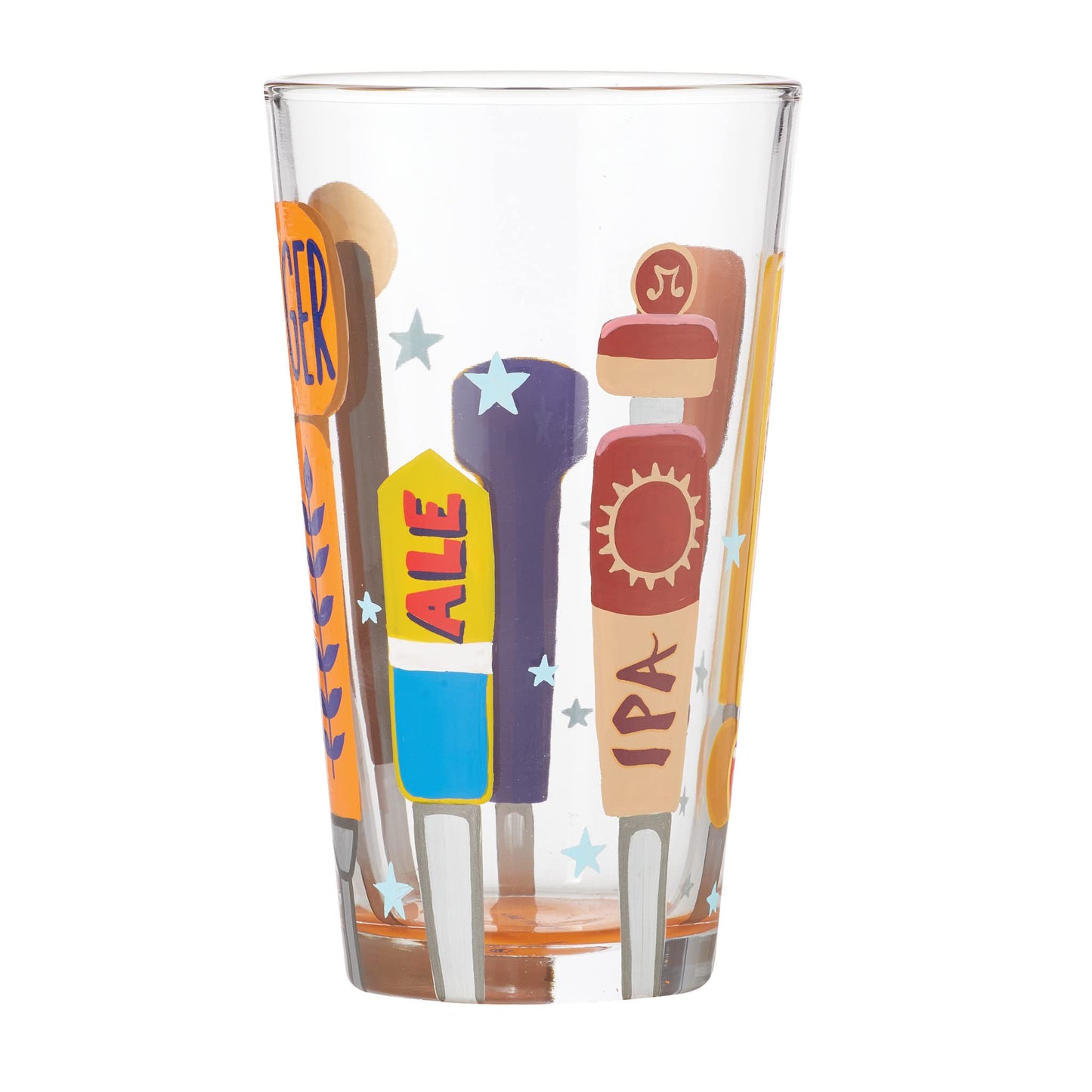 Designs by Lolita On Tap Hand - Painted Artisan Beer Pint Glass, 16 Ounce, Multicolor
