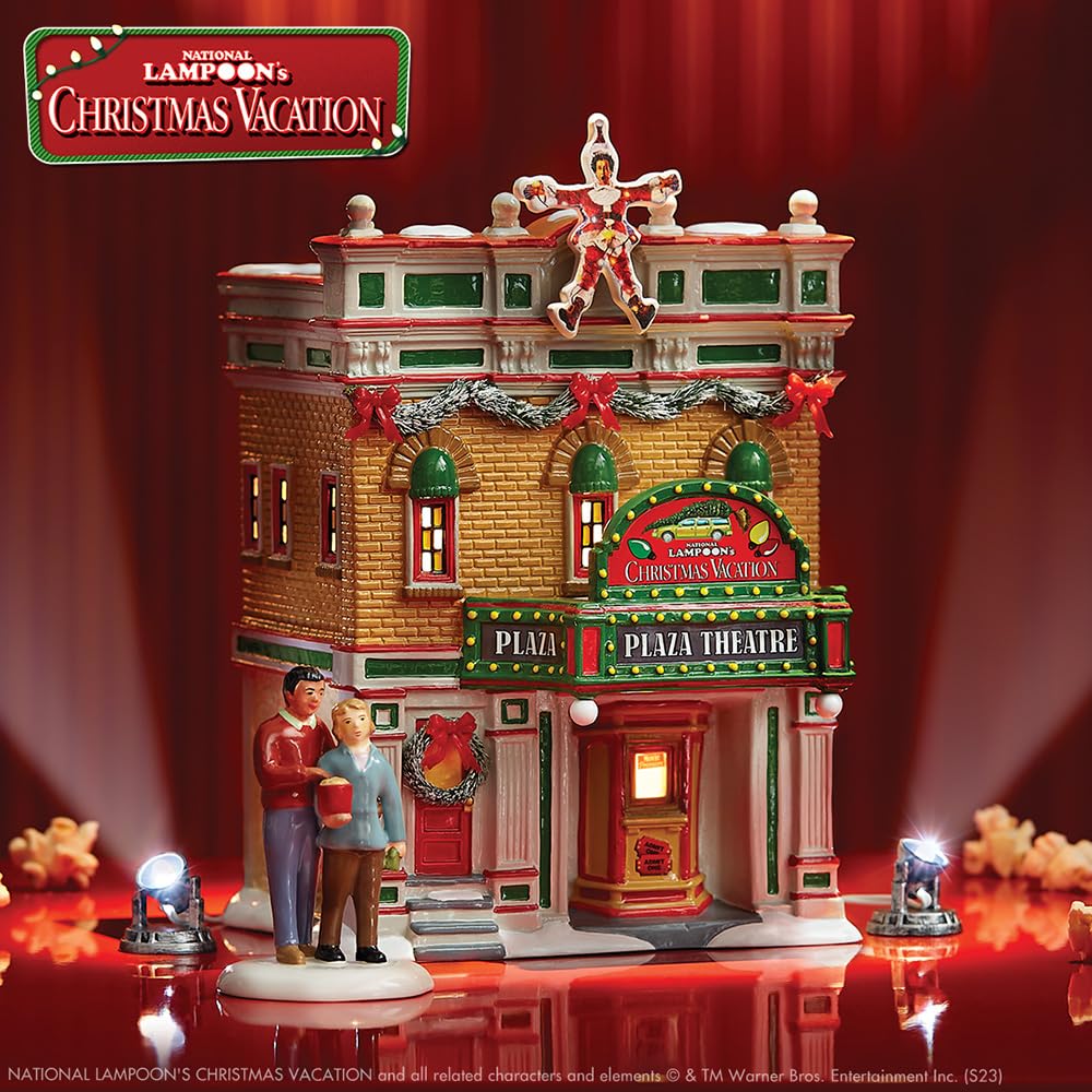 Original Snow Village National Lampoon's Christmas Vacation Premiere at Plaza Theatre Lit Building, 8.9 Inch, Multicolor