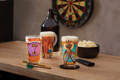 Designs by Lolita Beer Thirty Clock Hand - Painted Artisan Pint Glass, 16 Ounce, Multicolor