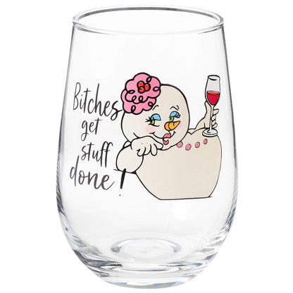 Snowpinions B's Get Stuff Done Wine Glass, 15 Ounce, Clear