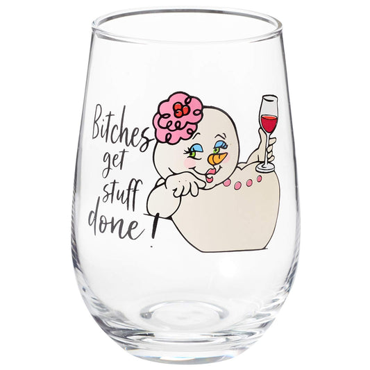 Snowpinions B's Get Stuff Done Wine Glass, 15 Ounce, Clear