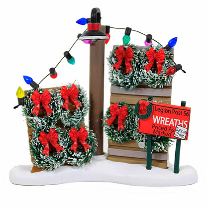 Village Collection Accessories Legion Post 56 Wreaths for Sale Lit Figurine, 3.95 Inch, Multicolor