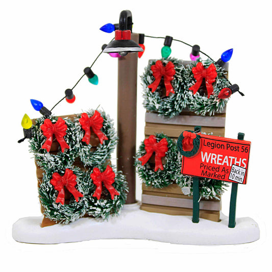 Village Collection Accessories Legion Post 56 Wreaths for Sale Lit Figurine, 3.95 Inch, Multicolor