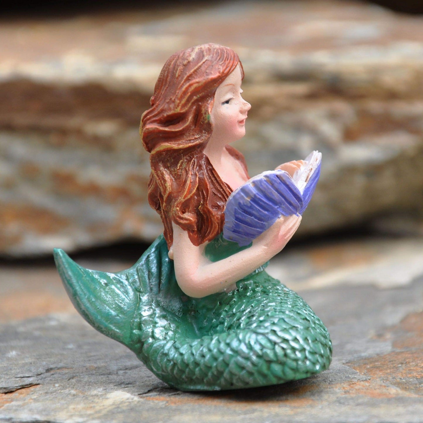 The Fiddlehead Fairy Garden Miniature Reading Mermaid Fairy Garden Figurine Statue - Blue - Multicolor