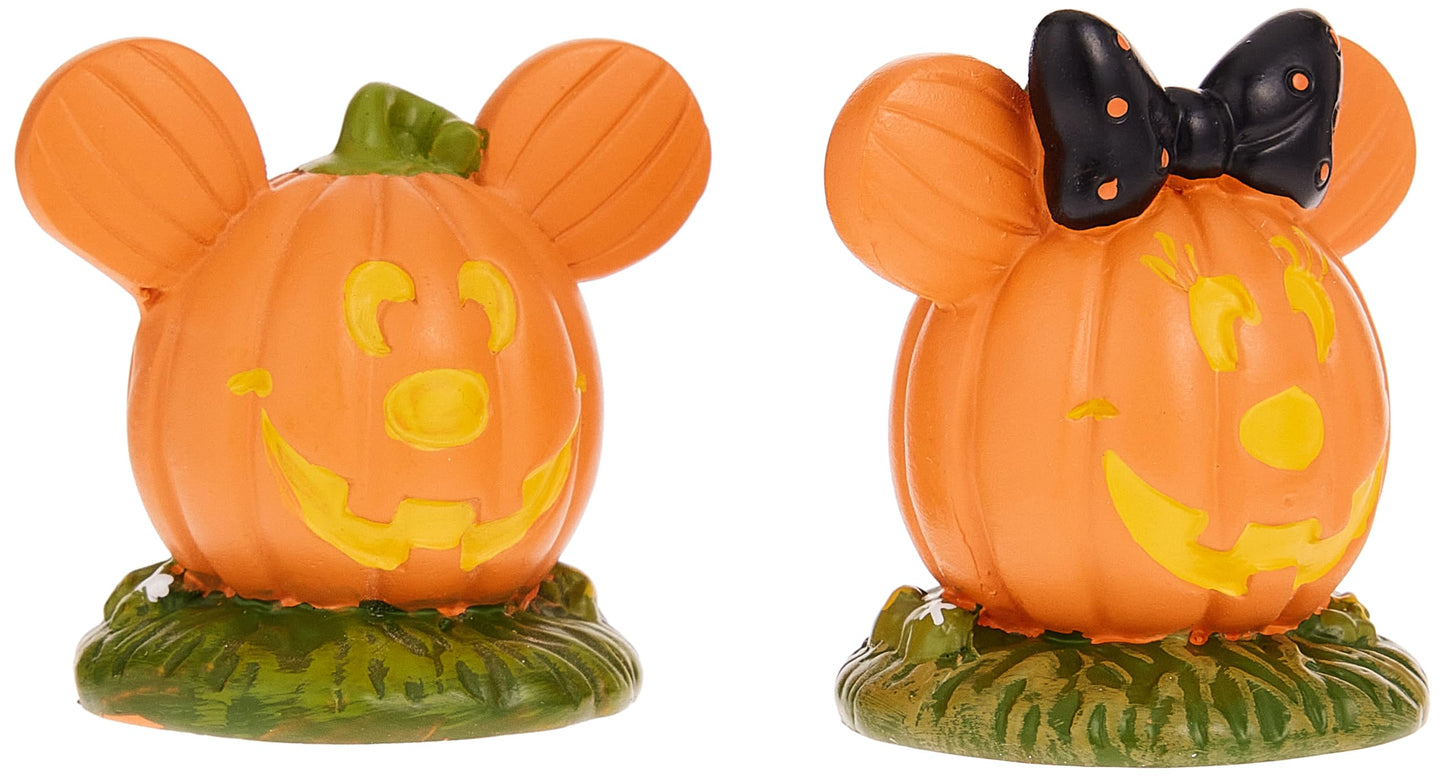 Disney Village Halloween Accessories Pumpkintown Mickey and Minnie Mouse Topiaires Figurine Set, 1.75 Inch, Multicolor