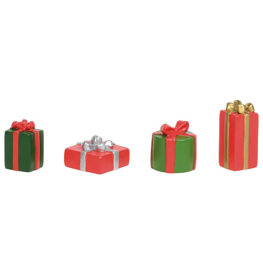Stone Resin Village Cross Product Accessories Christmas Packages Figurine Set, 1 Inch, Multicolor