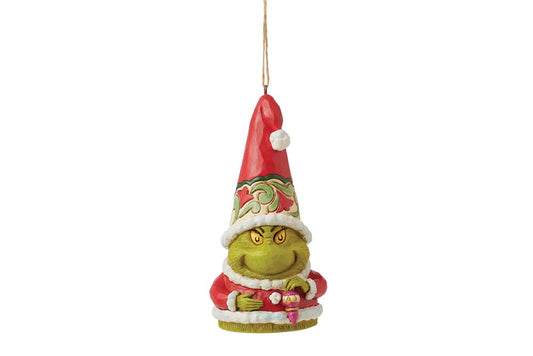 Dr. Seuss Grinch by Jim Shore Gnome Santa Grinch Grinning Hanging Ornament, Resin Hand Crafted Collectible Christmas Figurines Home Decor Sculpture Shelf Statue Gift, 4.75 Inch, Multicolor
