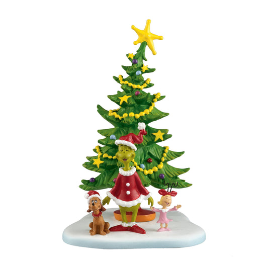 Dr. Seuss Grinch Village Accessories Welcome Christmas Day Grinch Figurine, Stone Resin Hand Crafted Collectible Christmas Figurines Home Decor Sculpture Statue, 5.625 Inch, Multicolor