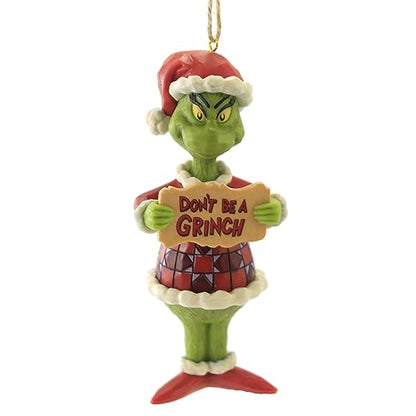 Jim Shore Dr. Seuss Don't Be a Grinch Hanging Ornament, 5 Inch, Multicolor