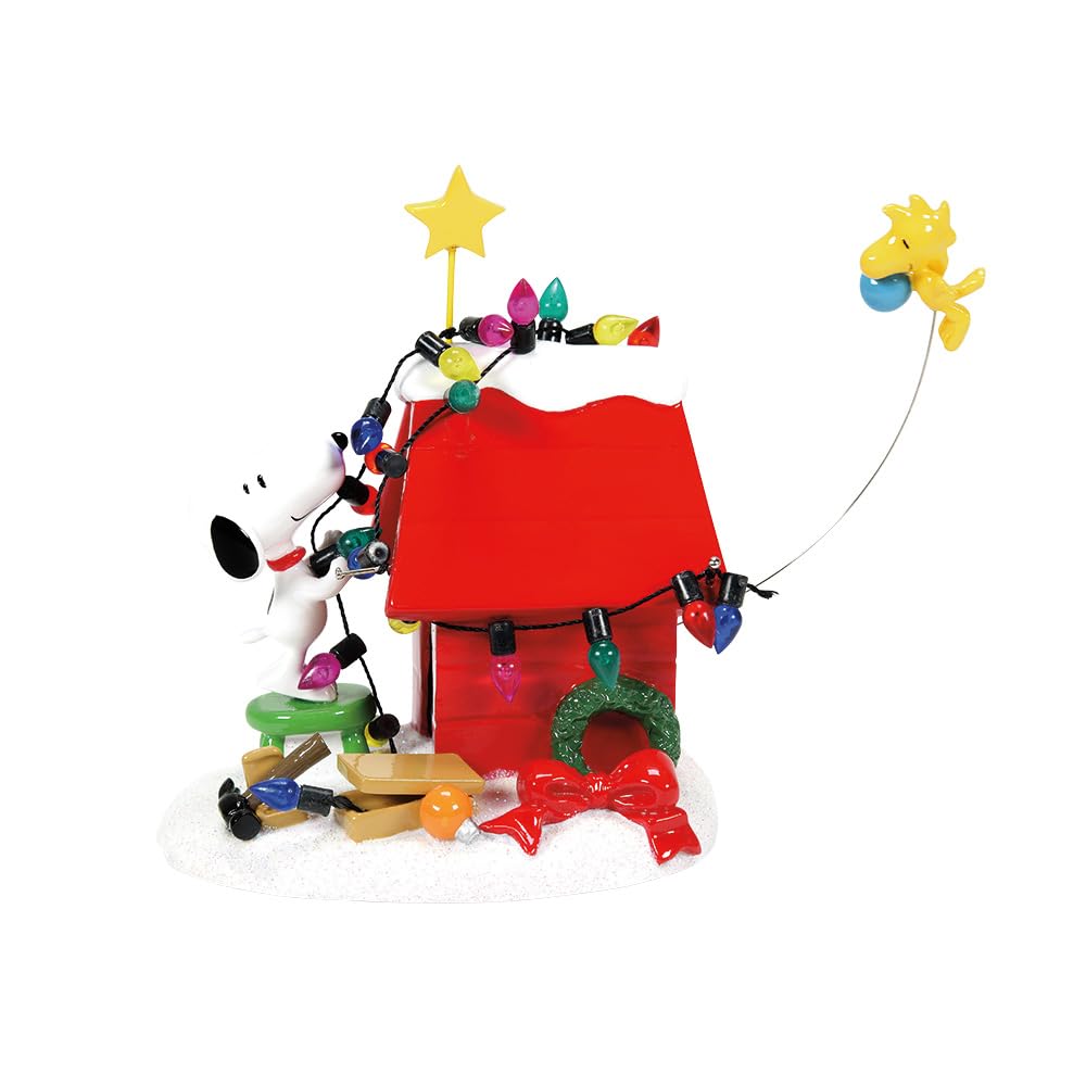 Peanuts Decoration, Snoopy‚Äôs Dog House, Woodstock, Christmas Lights, 8", Red