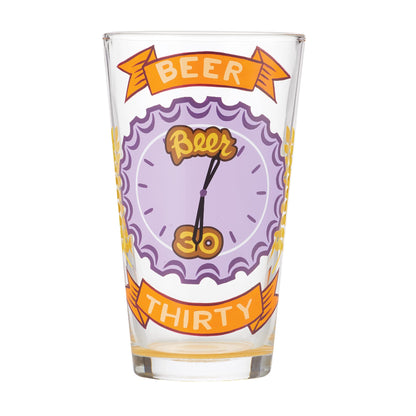 Designs by Lolita Beer Thirty Clock Hand - Painted Artisan Pint Glass, 16 Ounce, Multicolor