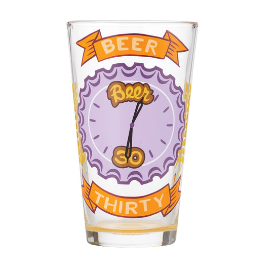 Designs by Lolita Beer Thirty Clock Hand - Painted Artisan Pint Glass, 16 Ounce, Multicolor