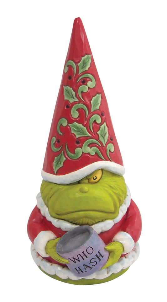 Jim Shore Dr. Seuss The Grinch Gnome with Who Hash Figurine, 8 Inch, Multicolor, 8 in H x 3.625 in W x 4 in L
