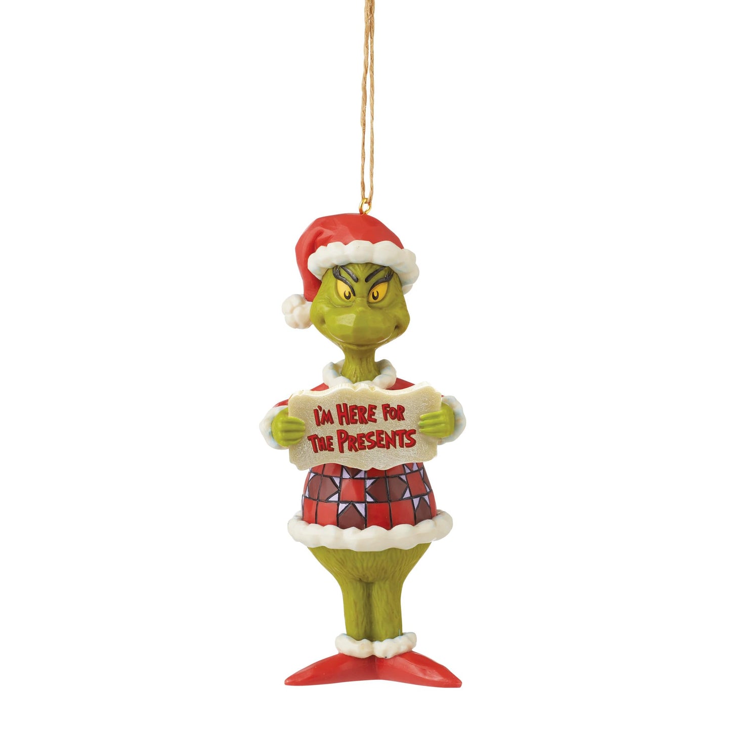 Jim Shore Dr. Seuss The Grinch I'm Here for The Presents Hanging Ornament, 5 Inch, Multicolor
