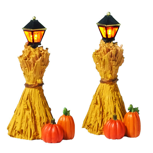 Halloween Accessories for Village Collections Harvest Corn Stalk Lanterns Lit Figurine Set, Multicolor, 2.25 Inch