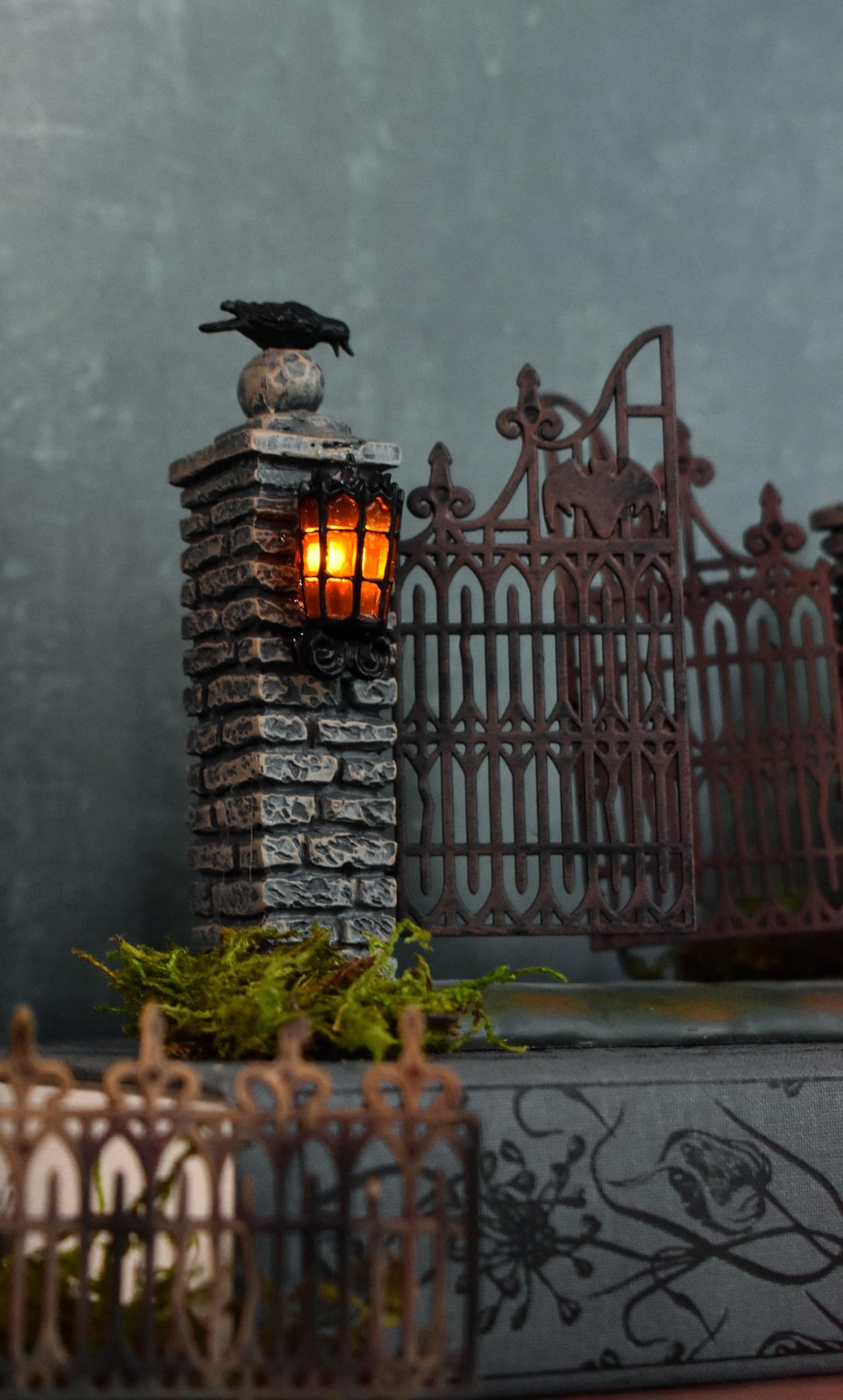 Halloween Accessories for Village Collections Mini Spooky Wrought Iron Gate Lit Figurine, 4,53 Inch, Multicolor
