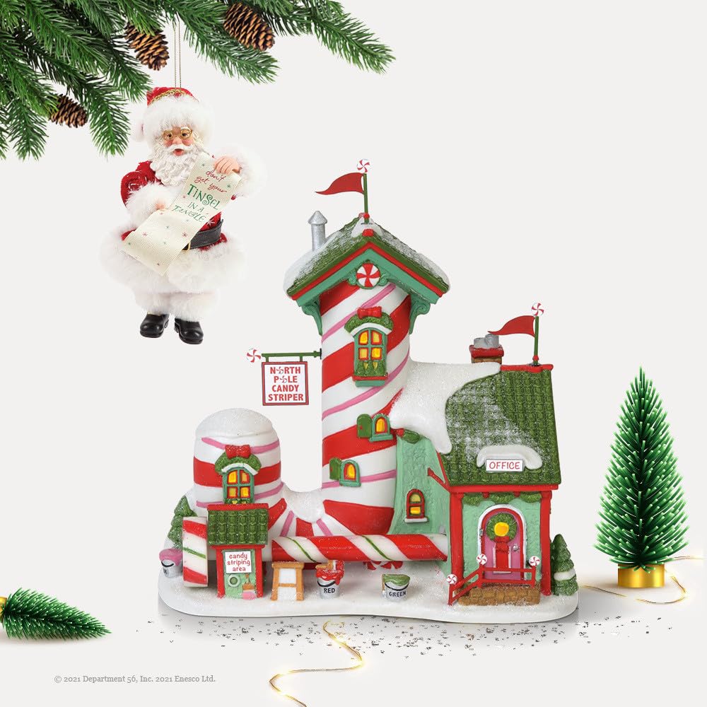 North Pole Village Candy Striper Lit Animated Building, 7 Inch, Multicolor