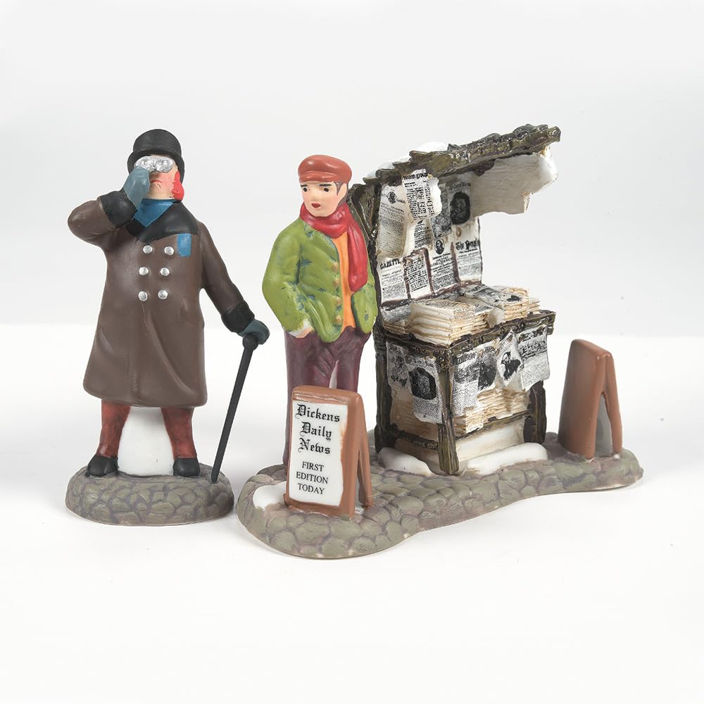 Dickens' Village London Newspaper Stand Accessory Figurine (Set of 2) , 3.2 Inch