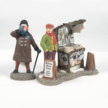 Dickens' Village London Newspaper Stand Accessory Figurine (Set of 2) , 3.2 Inch