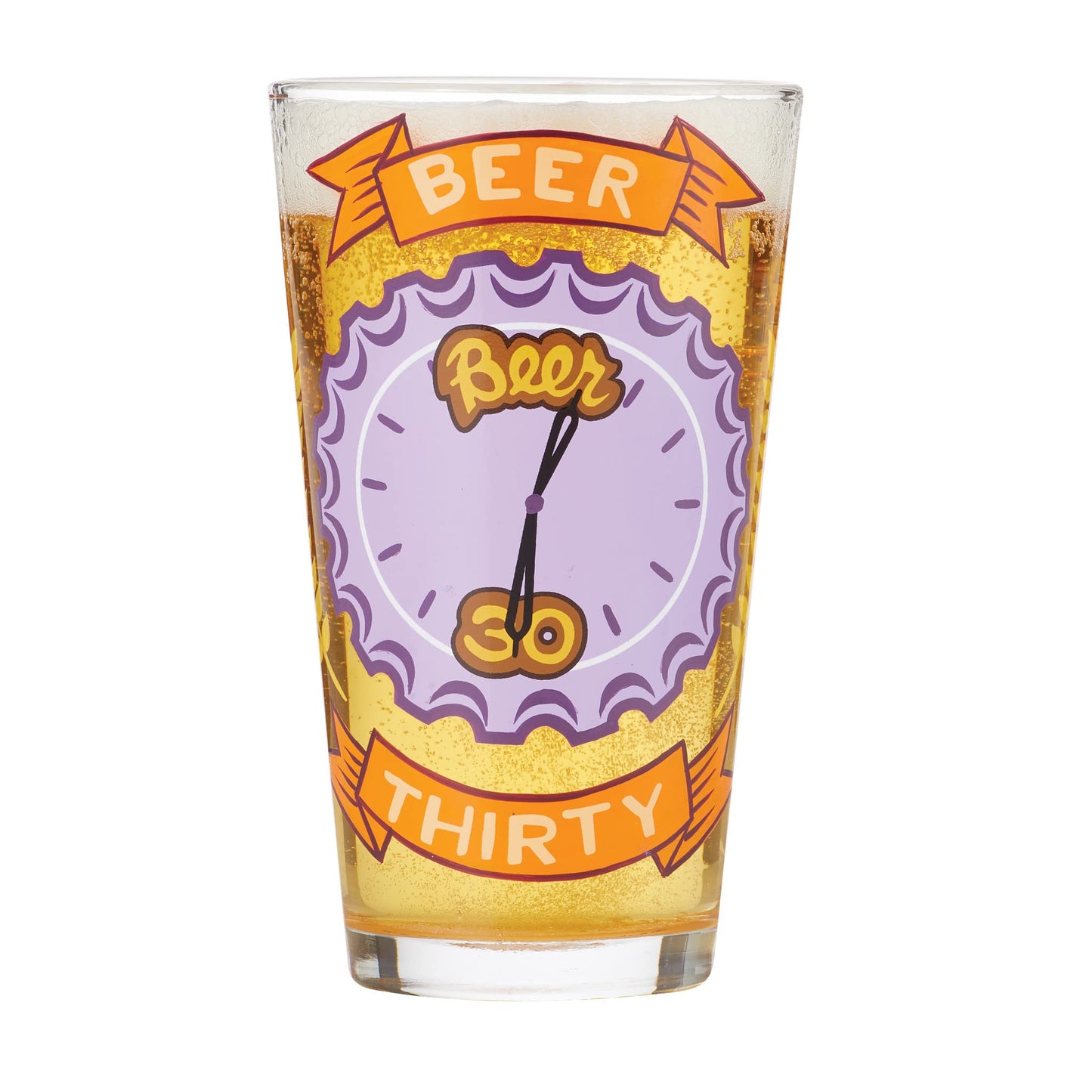 Designs by Lolita Beer Thirty Clock Hand - Painted Artisan Pint Glass, 16 Ounce, Multicolor