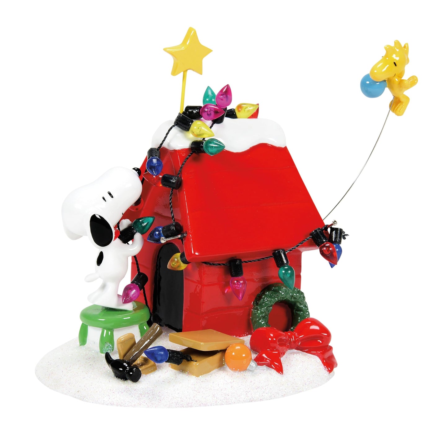 Peanuts Decoration, Snoopy‚Äôs Dog House, Woodstock, Christmas Lights, 8", Red
