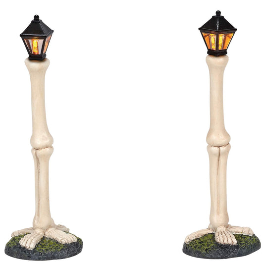 Village Collection Accessories Halloween Femur Bone Street Lights Lit Figurine Set, 4.75 Inch, Multicolor