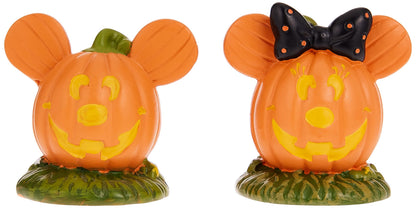 Disney Village Halloween Accessories Pumpkintown Mickey and Minnie Mouse Topiaires Figurine Set, 1.75 Inch, Multicolor