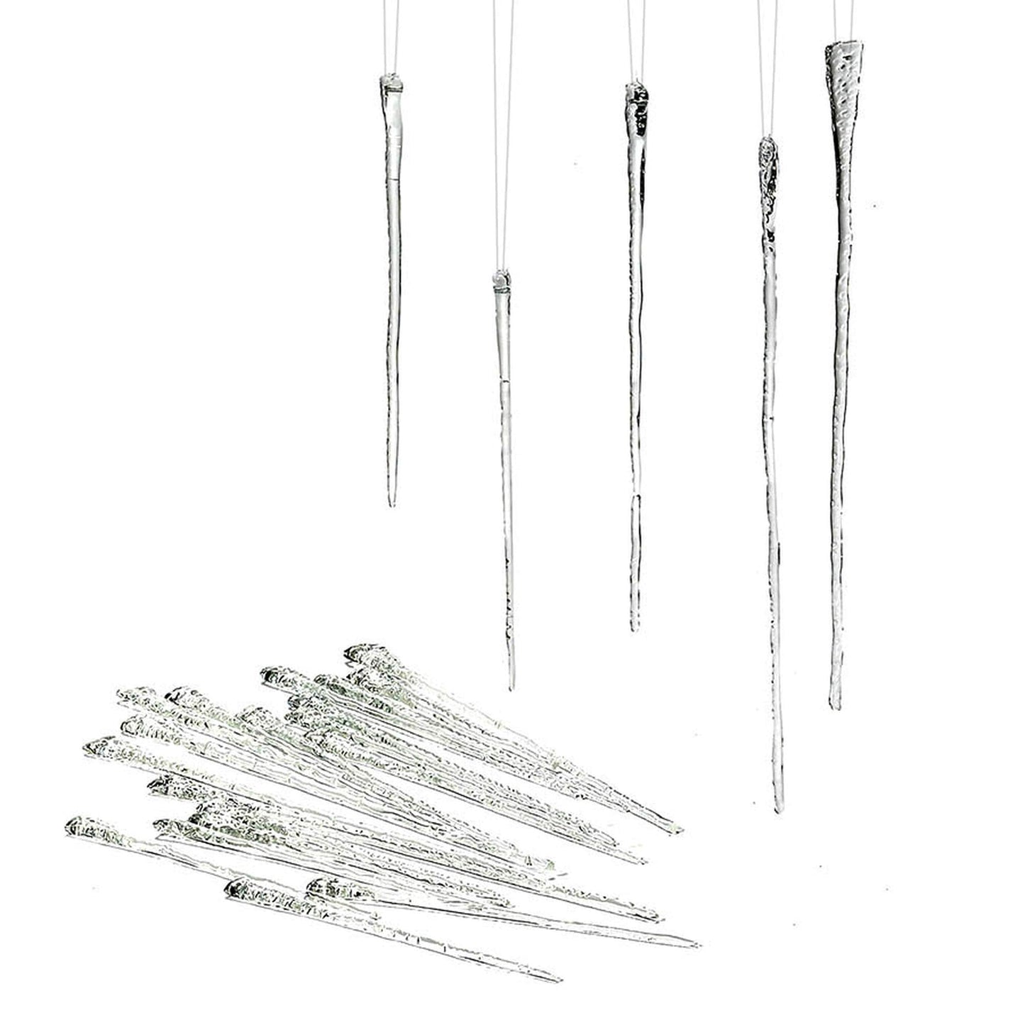 Christmas Basics Glass Icicles Hanging Ornament Set, Various Sizes, Clear