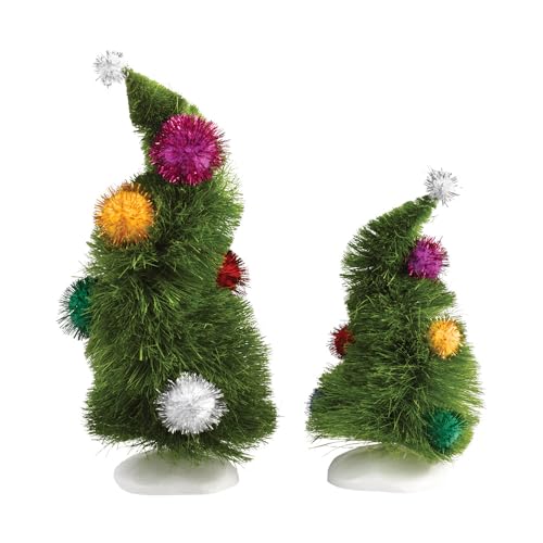 Dr. Seuss Grinch Village Accessories Wonky Christmas Trees Figurine Set of 6, Whimsical Hand Crafted Christmas Home Decor Shelf Statue Accessory, Sisal Plastic, 8.25 Inches, Multicolor