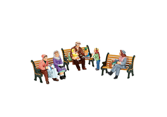 Original Snow Village Accessories People Sitting Figurine Set, Various Sizes, Multicolor