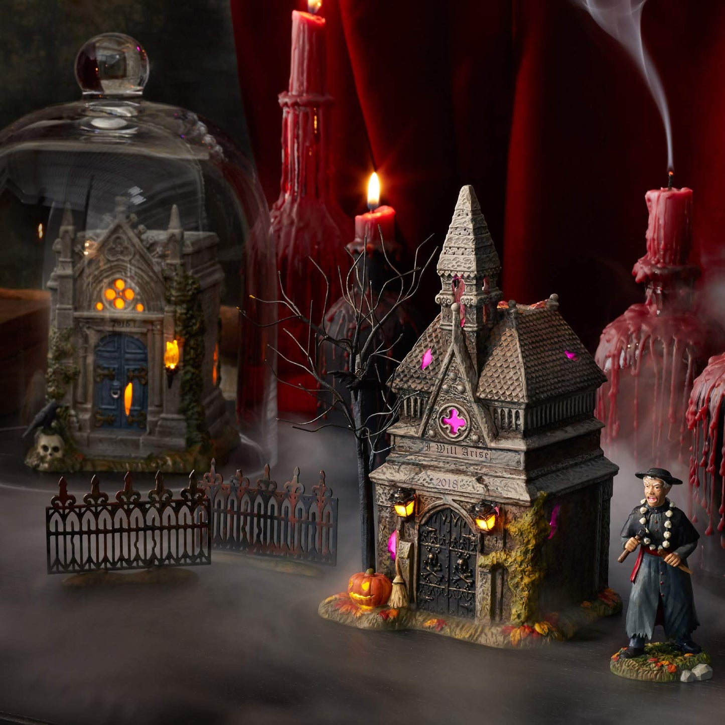 Halloween Accessories for Village Collections Spooky Wrought Iron Fence Figurine Set, 2 Inches, Black