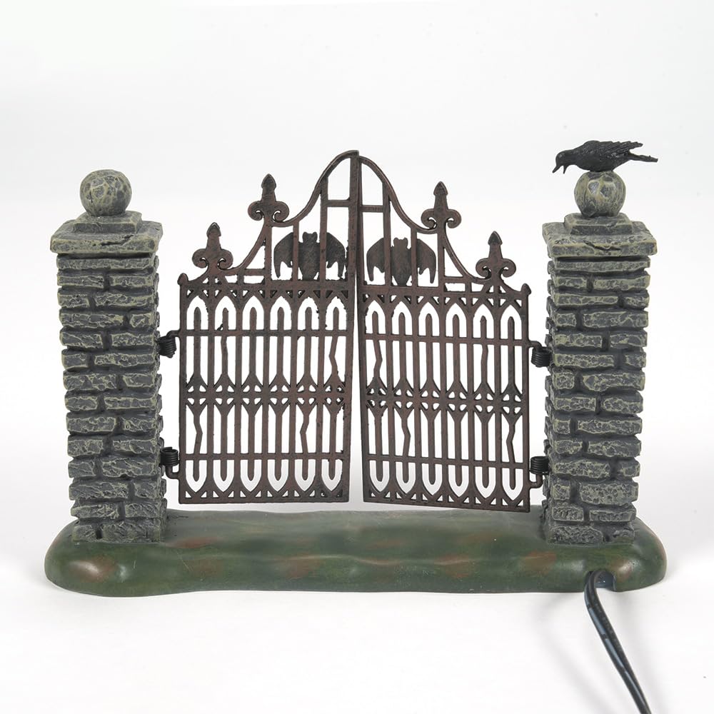 Halloween Accessories for Village Collections Mini Spooky Wrought Iron Gate Lit Figurine, 4,53 Inch, Multicolor