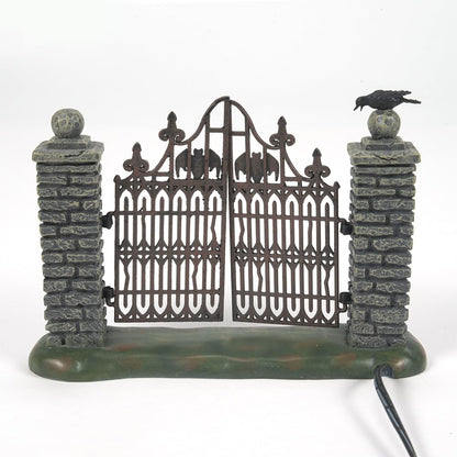 Halloween Accessories for Village Collections Mini Spooky Wrought Iron Gate Lit Figurine, 4,53 Inch, Multicolor