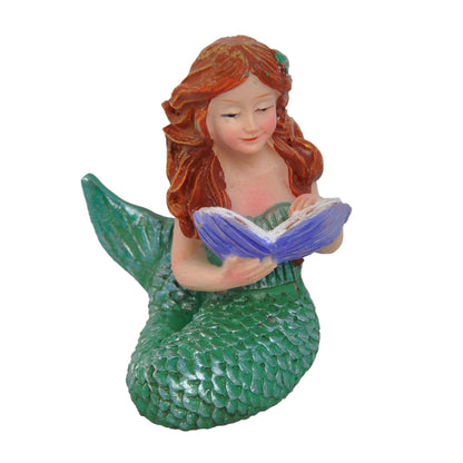 The Fiddlehead Fairy Garden Miniature Reading Mermaid Fairy Garden Figurine Statue - Blue - Multicolor