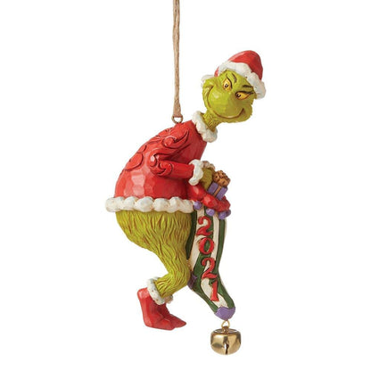Jim Shore Dr. Seuss Grinch Holding Dated Stocking Hanging Ornament, 4.91 - inch Height