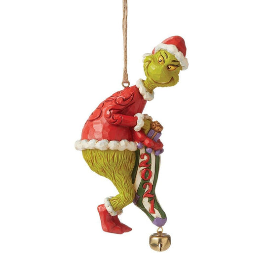 Jim Shore Dr. Seuss Grinch Holding Dated Stocking Hanging Ornament, 4.91 - inch Height