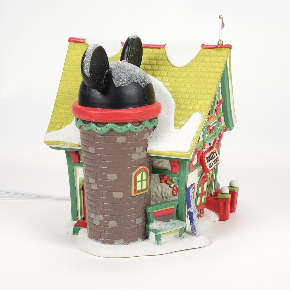 Porcelain Disney Village Mickey's Ski Chalet Lit House, 6.5 inch