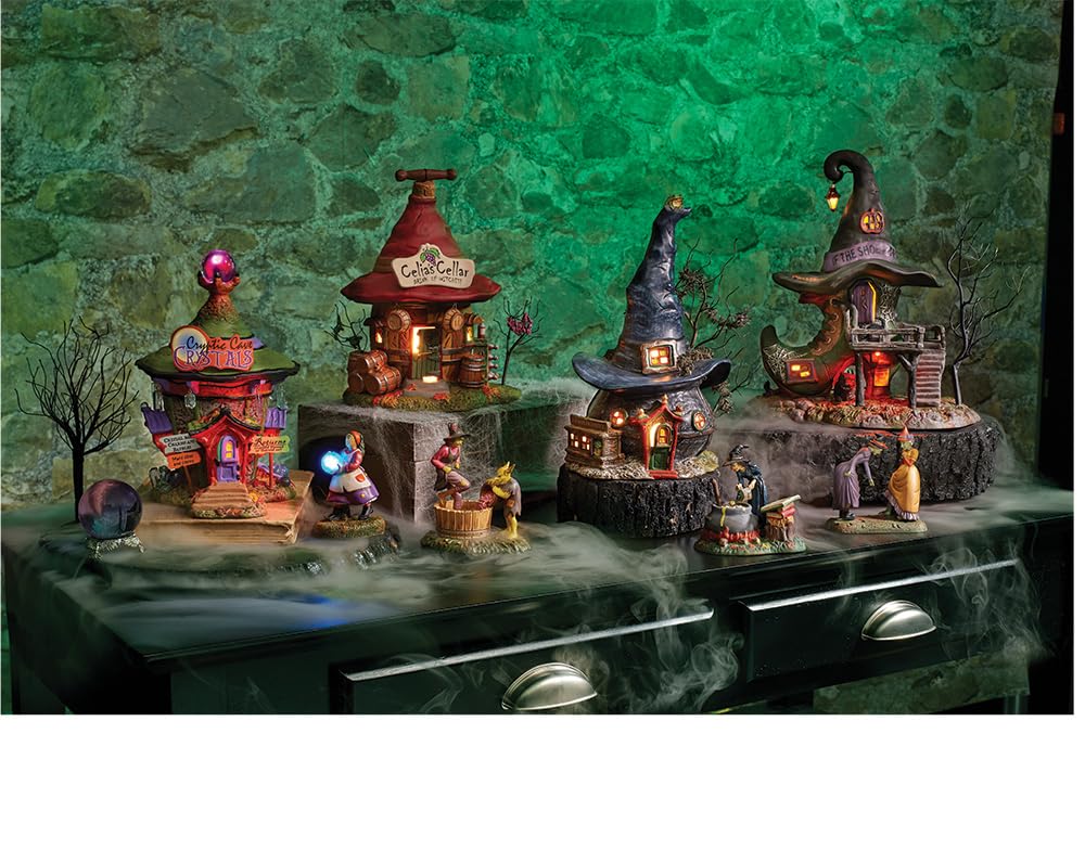 Ceramic Snow Village Halloween Witch Hollow Toads and Frogs Witchcraft Haunt Lit House, 5.91 Inch, Multicolor