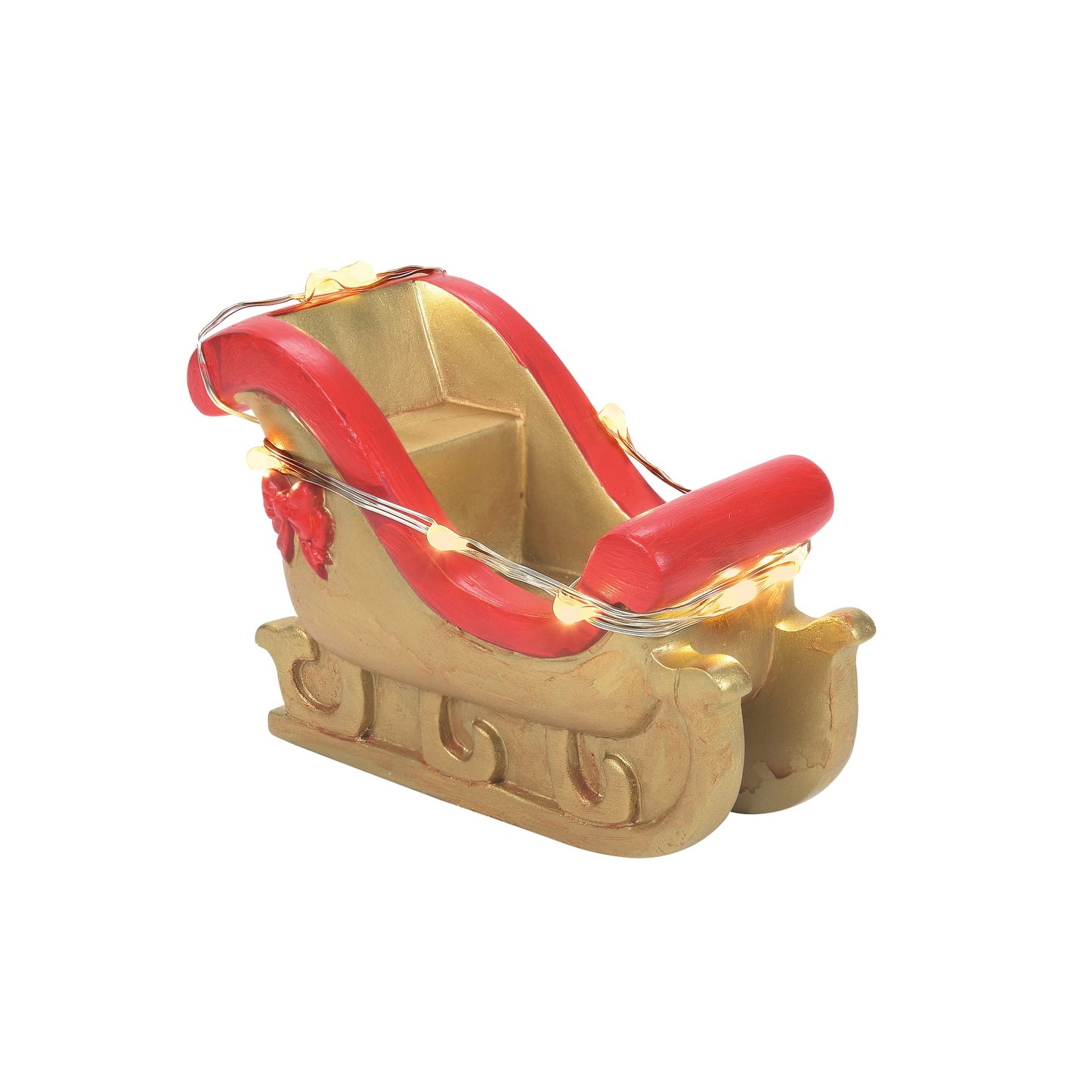 Accessories for Village Collections Golden Christmas Santa's Sleigh Lit Figurine, 2.25 Inch, Gold and Red