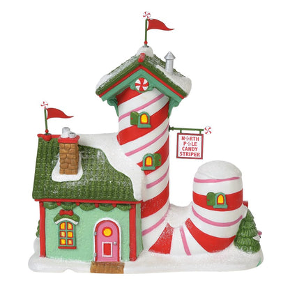 North Pole Village Candy Striper Lit Animated Building, 7 Inch, Multicolor